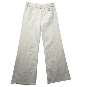 Mother The Hustler Roller Heel Jeans Womens 32 White High Rise Wide Leg 32x28.5